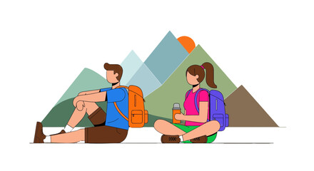 Couple Pausing While Enjoying Mountain Landscape During Their Relaxing Hike