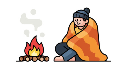 Cozy Evening Scene: Warmth and Comfort Beside a Campfire Under the Night Sky