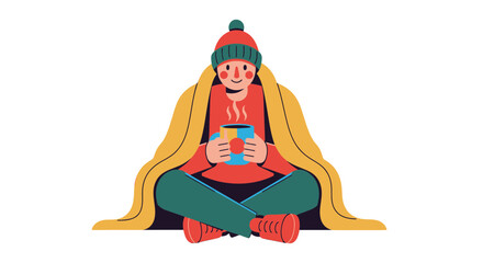 Cozy Illustration Depicting A Person Relaxing and Enjoying a Hot Beverage in Winter