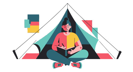 Creative Camping Concept Depicting a Person Writing or Journaling in a Tent Environment