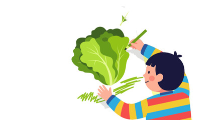 Creative Child's Artistic Endeavor Depicting Lettuce on Paper against Black Backdrop