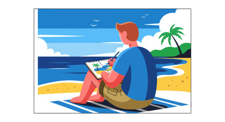 Creative Person Drawing Seaside Scene Capturing Natural Beauty And Coastal Elements