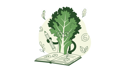 Creative Plant Character: A Literary Green With Glasses, Sketching Ideas and Plans
