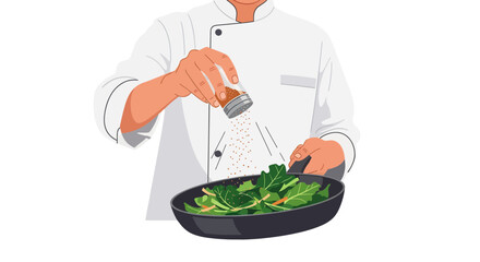 Culinary Art Flourishes With Chef Seasoning Fresh Vegetables in a Frying Pan