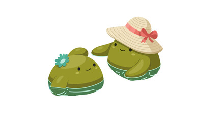 Cute Cartoon Creatures Relaxing In Swimsuits and Sunhats Enjoying Summers Time