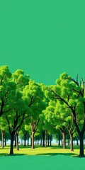 Obraz premium Simple green deciduous trees with round canopies, flat design style, natural beauty, deciduous, outdoor
