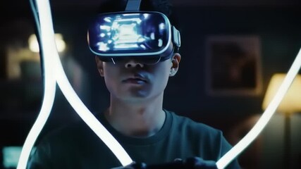 Man in VR headset playing a video game. - Powered by Adobe