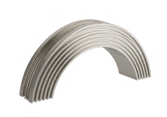 Curved archway made of stacked white ribbed panels isolated on transparent background