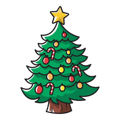 Cartoon Christmas Tree with Ornaments
