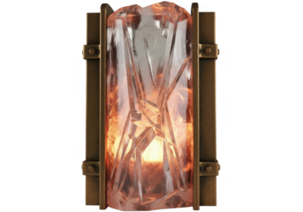 Art deco style wall sconce with textured pink glass and bronze accents isolated on transparent background