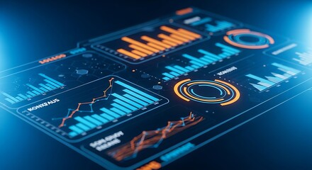 Advanced Heads Up Display Interface With Dynamic Data Flow And Interactive Graphs Representing Big Data Processing And Real Time Financial Performance Monitoring System
