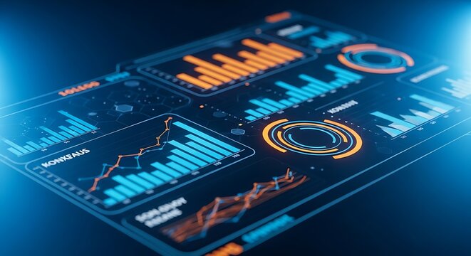 Advanced Heads Up Display Interface With Dynamic Data Flow And Interactive Graphs Representing Big Data Processing And Real Time Financial Performance Monitoring System