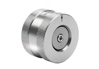 Close up of a silver metal knob with a screw isolated on transparent background