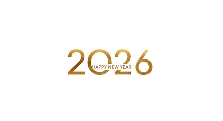 Happy New Year 2026 celebratory graphic with golden numerals and text on a clean white background