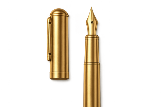 Golden fountain pen writing classic luxury stationary