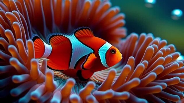 clownfish moving inside colorful anemone