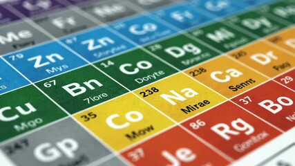 A detailed close-up of a colorful periodic table chart, showcasing scientific symbols and data against a white background, ideal for educational purposes and chemistry studies.