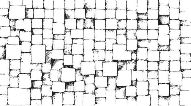 Cobblestone pattern sketch, hand drawn square stone paving seamless background &mdash; stock vector