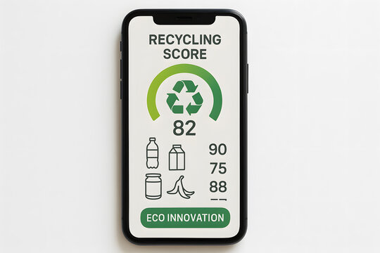 Smartphone showing recycling score and eco innovation