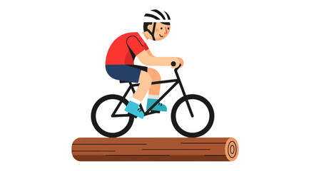 Fototapeta premium Cyclist Balancing Bicycle on a Log, Illustrating Endurance and Challenging Terrain Concept