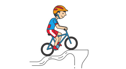 Fototapeta premium Cyclist Balancing Bicycle on Edge of Trail Road, Vector Illustration in Dark Backdrop