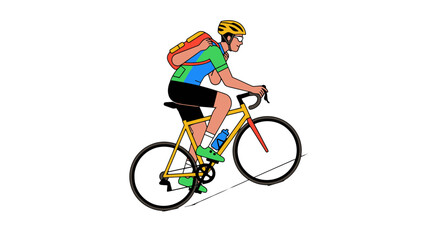 Fototapeta premium Cyclist With Backpack Pedaling Bicycle Against Black Backdrop: Illustration Style