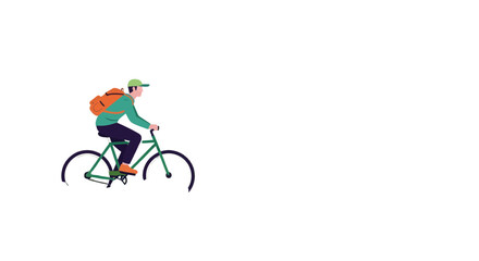 Fototapeta premium Cyclist With Backpack Pedaling Bicycle Against Black Background Minimalism