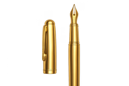 Golden fountain pen with open cap representing luxury