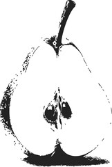Pear half sketch hand drawn black and white fruit cross section &mdash; stock vector