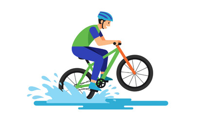 Fototapeta premium Cyclist Joyfully Rides Bicycle Through Water Creating Splashy And Creative Illustration