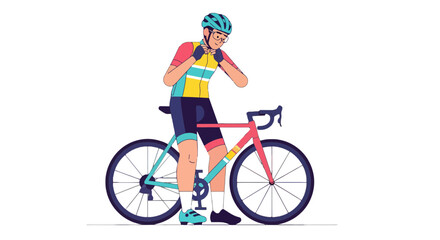 Fototapeta premium Cyclist Preparing For Ride Wearing Outfit With His Bicycle Isolated On Black Background