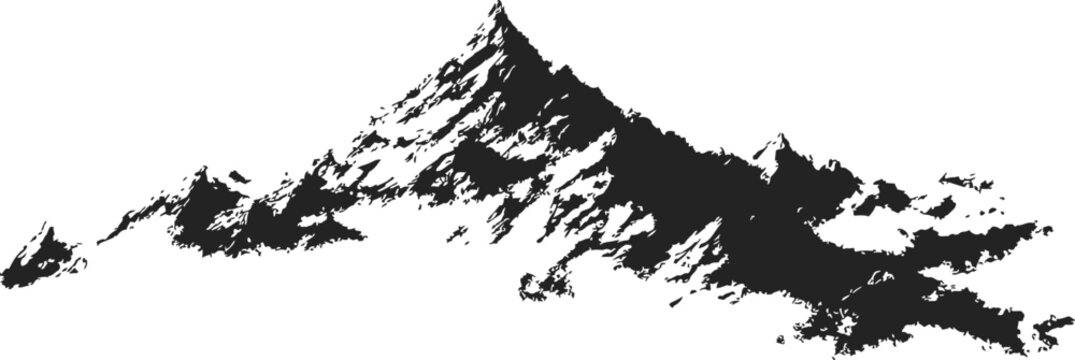 Mountain silhouette sketch, hand drawn rugged peaks and ridges landscape &mdash; stock vector