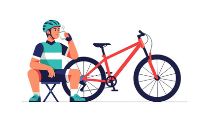 Obraz premium Cyclist Relaxing And Refreshing After Bicycle Ride With Coffee In Hand