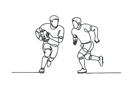 Rugby players in continuous line art style