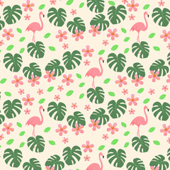 Tropical Flamingo and Monstera Leaf