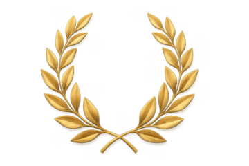 Gold laurel wreath symbolizing victory and achievement on transparent background
