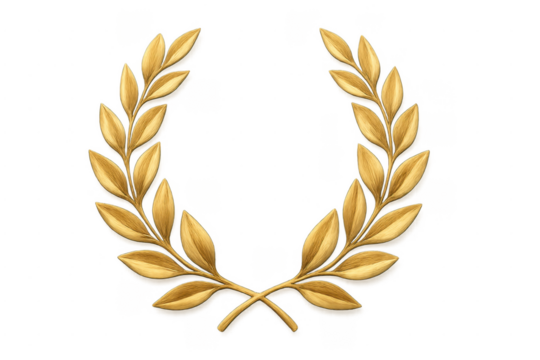 Gold laurel wreath symbolizing victory and achievement on transparent background
