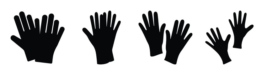 Obraz premium Collection of black silhouette medical gloves hand icons for healthcare and safety