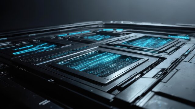 Futuristic circuit board with glowing blue lines