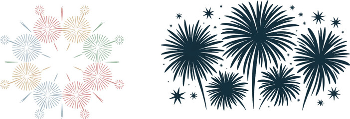 Colorful firework set illustration with star and line on transparent background