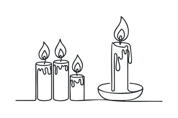 Four lit candles in minimalist single line drawing style