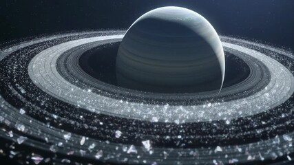 A breathtaking view of a gas giant planet with its intricate, sparkling ring system illuminated in the vastness of space. - Powered by Adobe