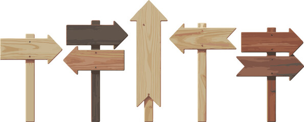Directional wooden signposts with arrows for navigation and signs advertisement © NOOR
