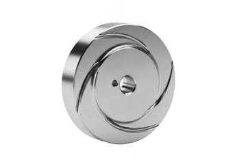 Polished metal impeller with curved blades isolated on transparent background