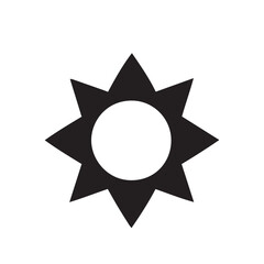 A stylized black sun symbol with eight sharp points and a white circle in the center.