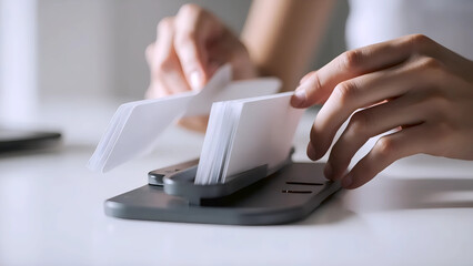 Organizing Cards on Desk, Sorting Cards in Office Space, Desk Organization with Cards