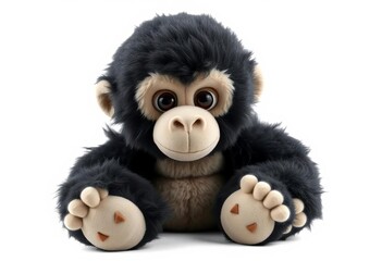 Adorable plush gorilla toy, soft fur, white background, background, playful
