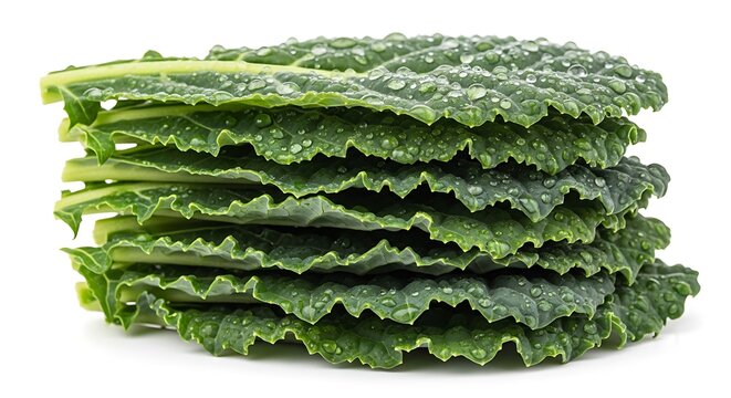 Fresh organic lacinato kale leaves, also known as dinosaur kale, stacked neatly and covered in glistening water droplets, emphasizing healthy eating and nutrition.