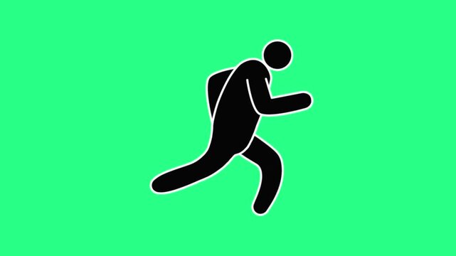 Silhouette of a person running on a bright green background, black minimalist figure in motion style, video loops, green screen, 4k, footage, 4k footage, videos, video clip, slow motion