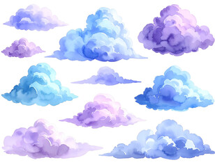 Soft, fluffy, pastel-colored clouds drift across a dark background